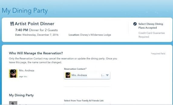 reservar restaurantes no site da Disney