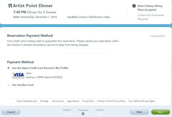 reservar restaurantes no site da Disney
