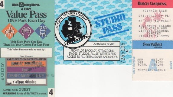 Orlando Park Tickets in 1994
